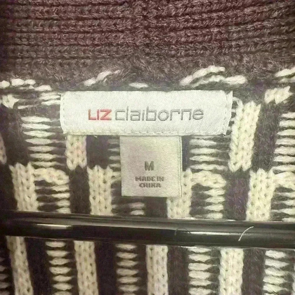 Liz Claiborne Women's Size M Sweater Cardigan Open Front Cream Midnight Purple - Picture 2 of 4